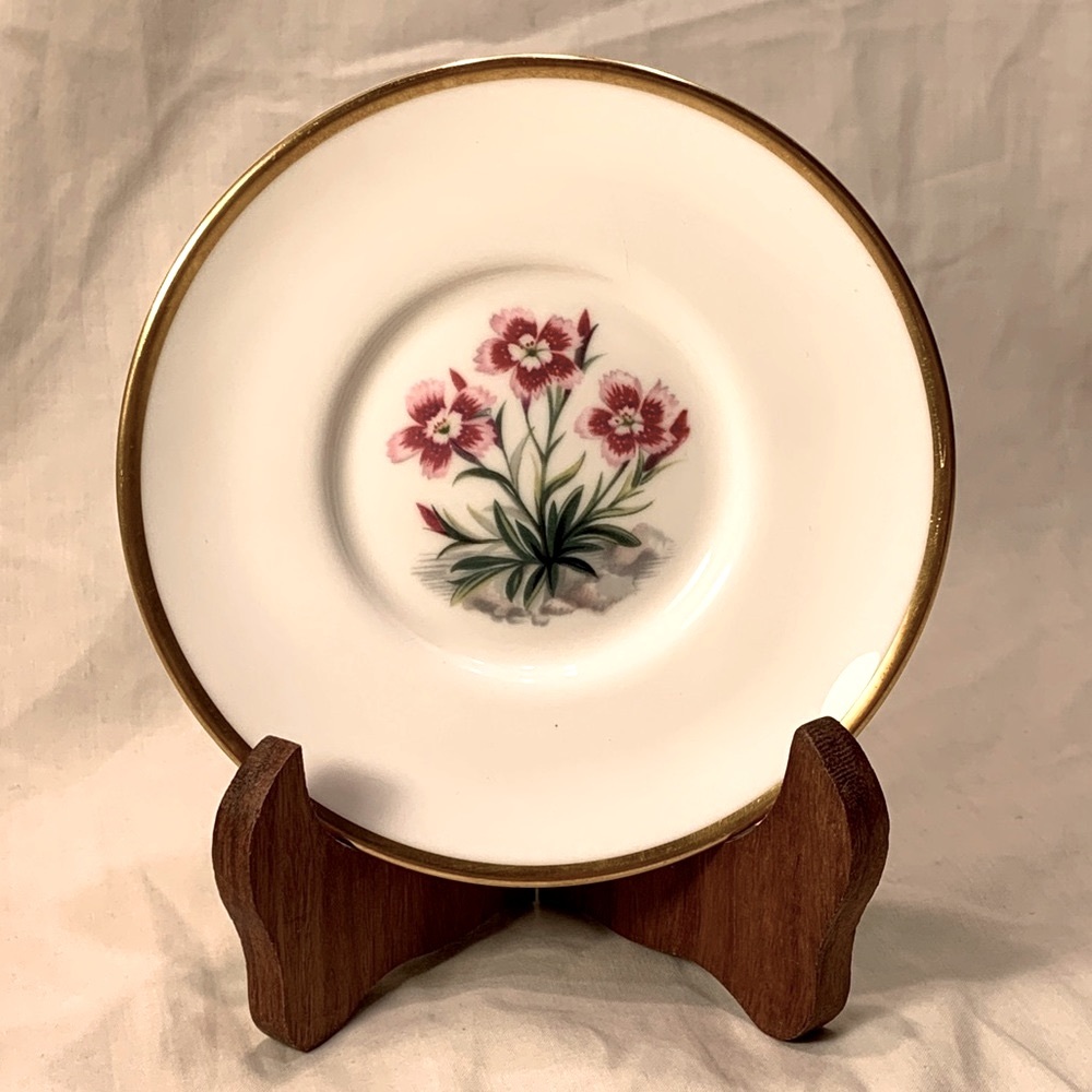Royal Worcester Gold & White Trinket Dish, Alpine Flowers, Saucer China EASTER